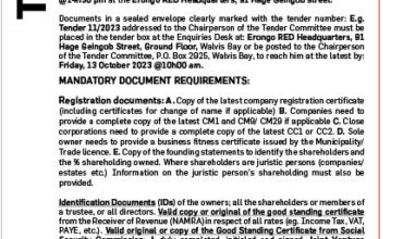 TENDER 11/2023 – APPOINTMENT OF AN INSURANCE BROKER TO PROVIDE ERONGO RED WITH PROFESSIONAL INSURANCE BROKING, RISK AND CLAIMS MANAGEMENT SERVICES FOR A THREE-YEAR PERIOD