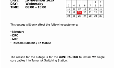 NOTICE OF POWER OUTAGE TO MATUTURA, SWAKOPMUND